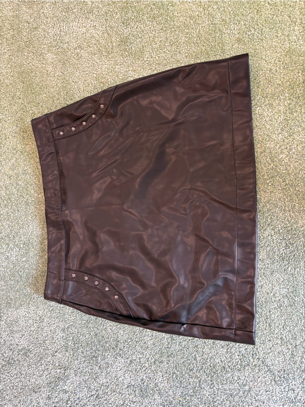 One Teaspoon Chocolate Brown Faux Leather Mini Skirt with Stud Trim